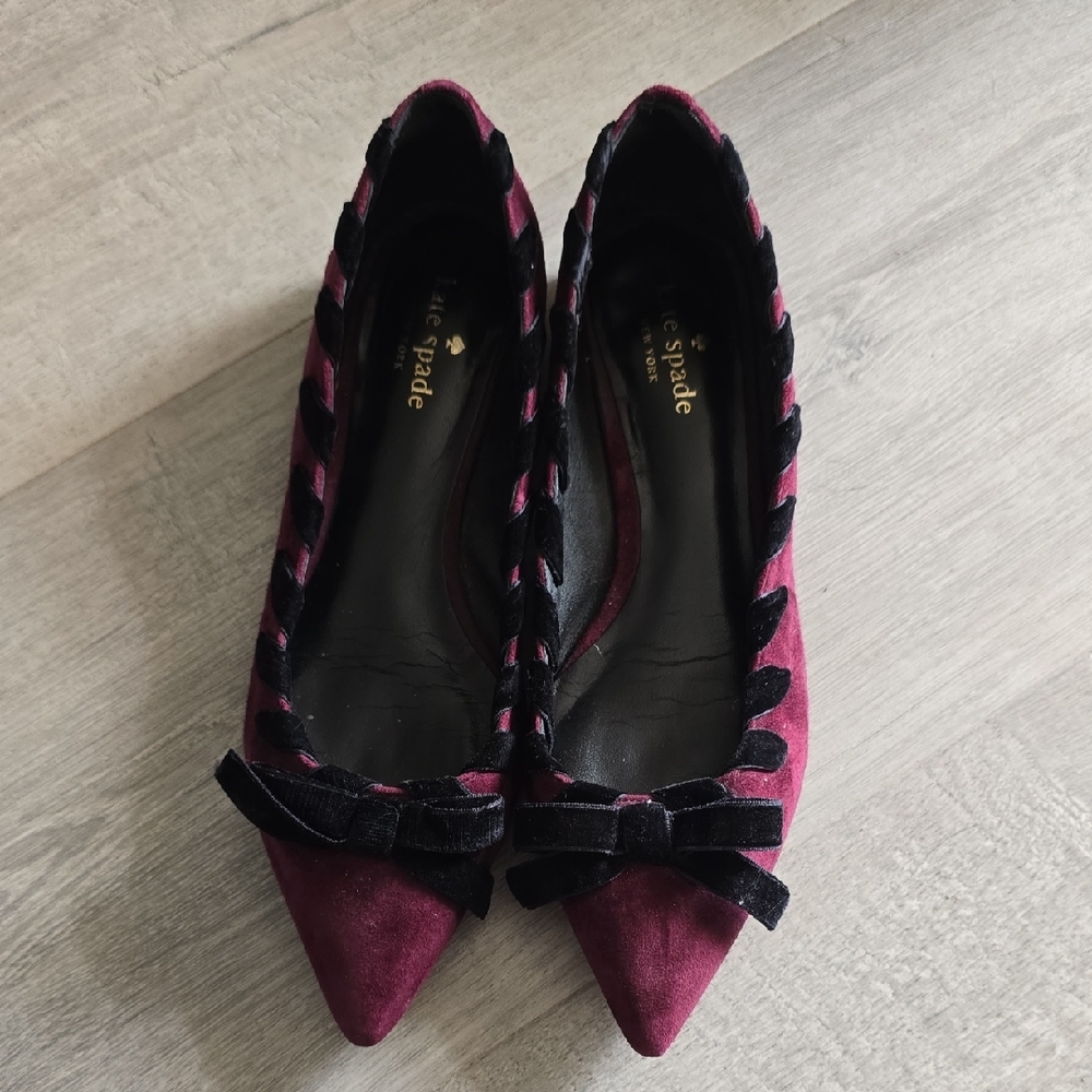 Kate Spade Velvet Flats in Burgundy and Black